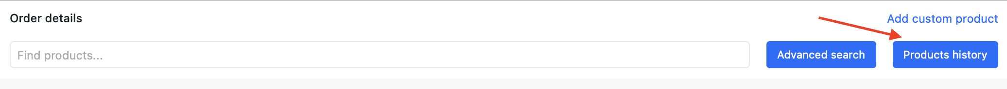 The Products History button of the Phone Orders for WooCommerce plugin