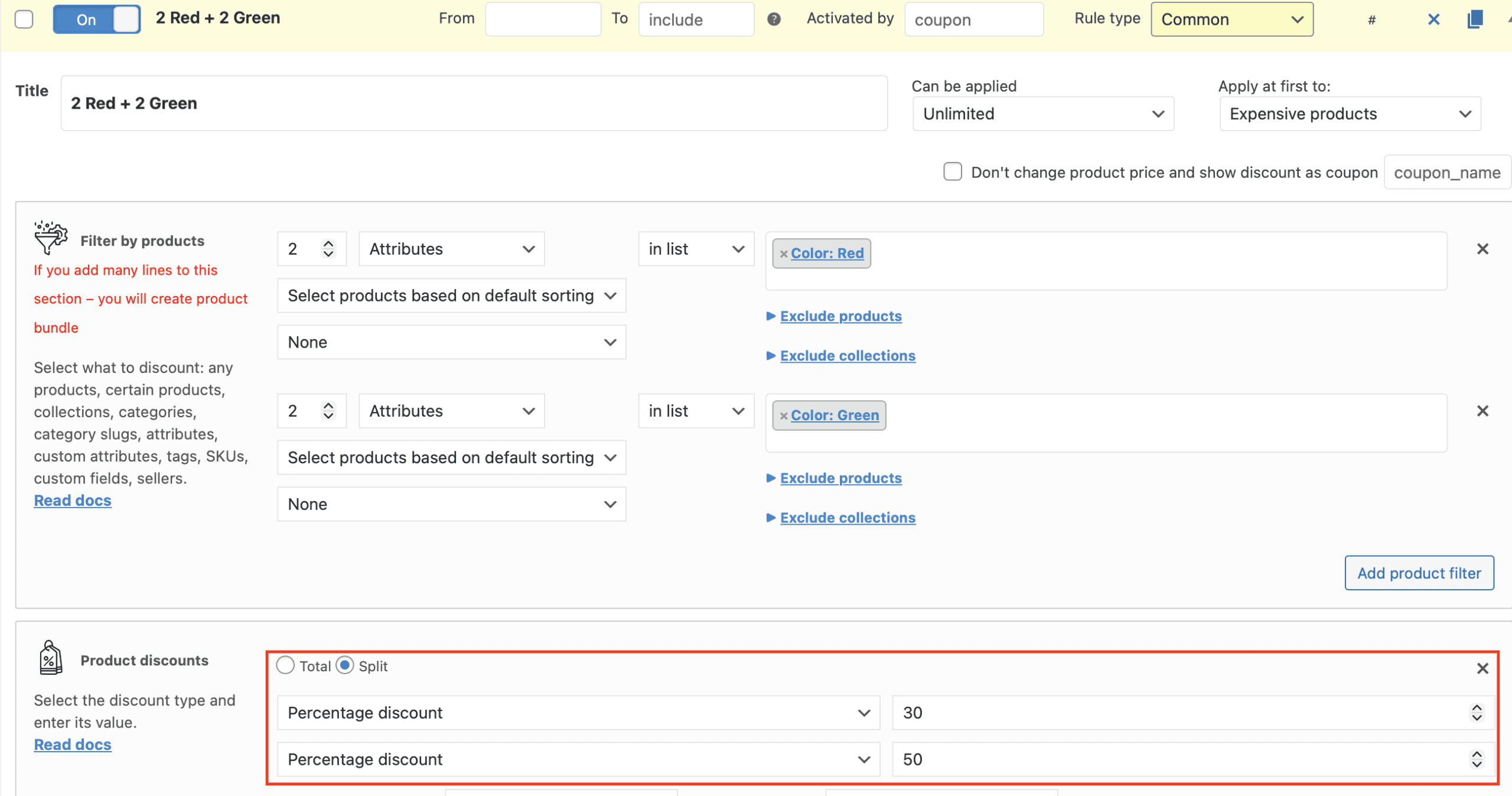 Splitted discount rule's example