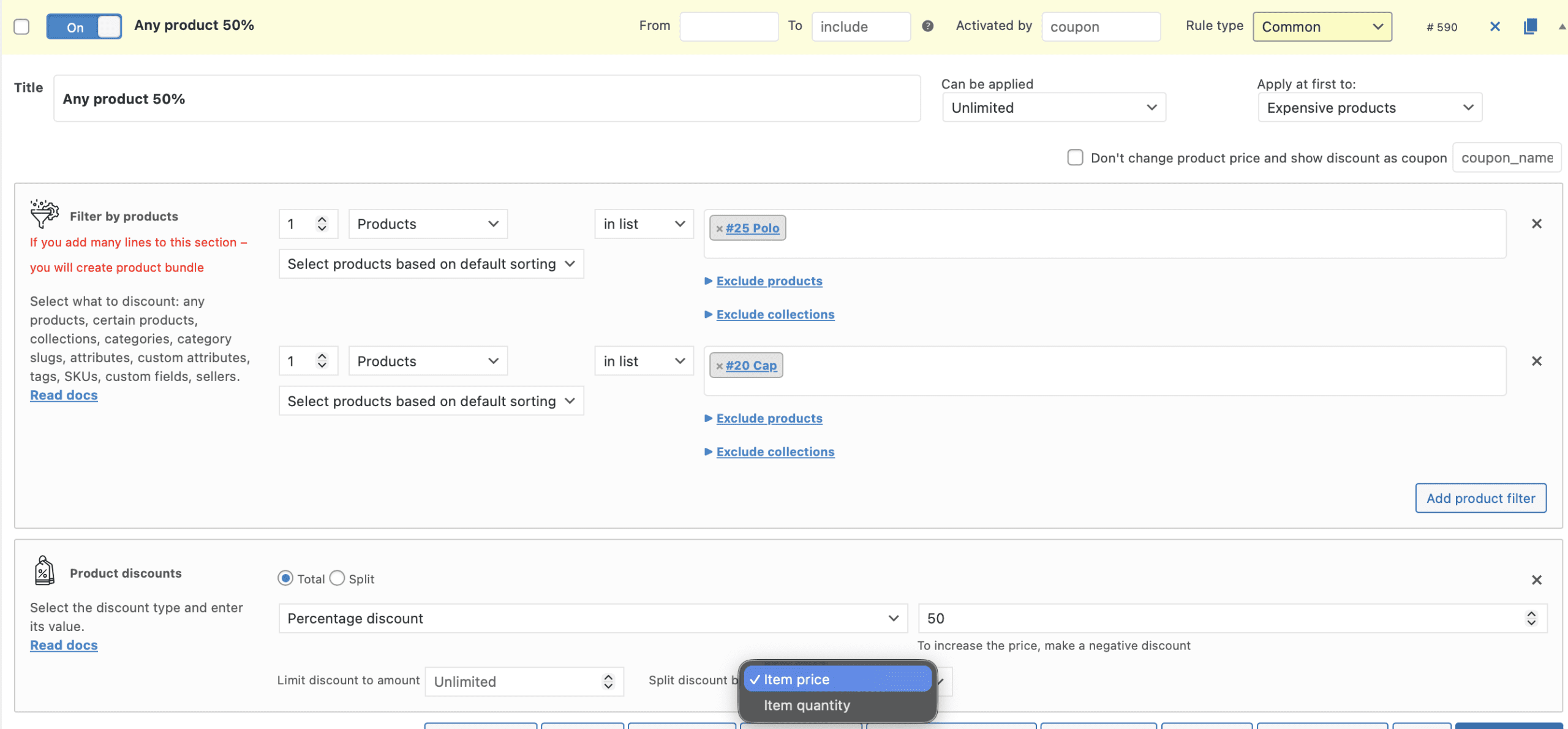 Split discount by item cost/quantity