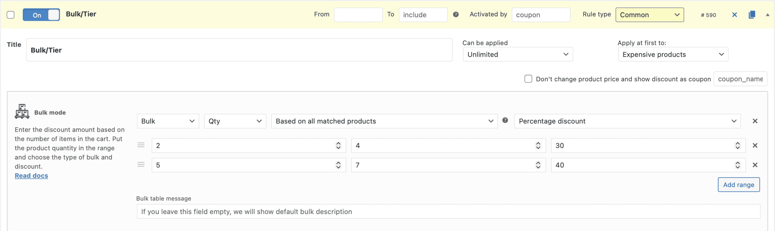 Example of the simple bulk rule