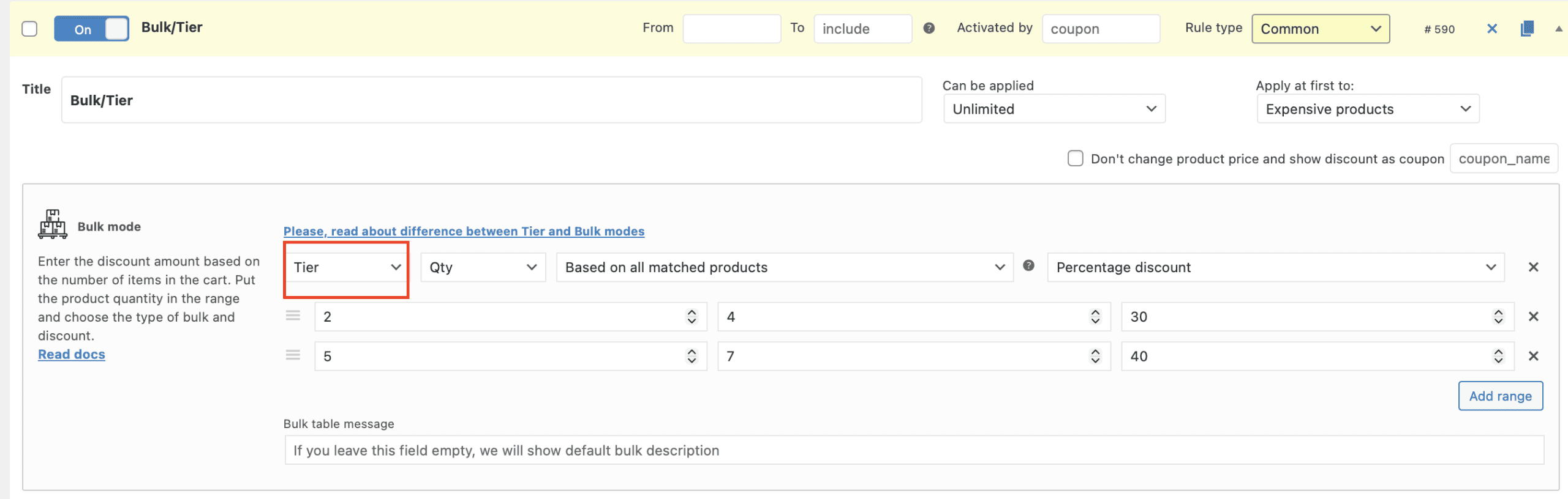 the example of the simple tier rule