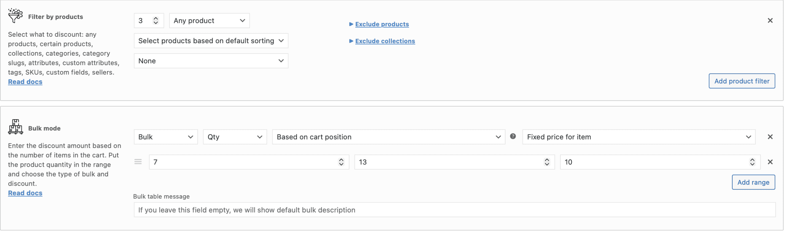 Qty based on cart position bulk rule