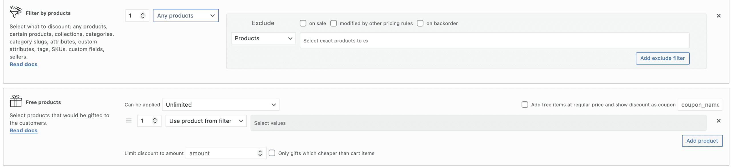 Use product from filter gift's mode