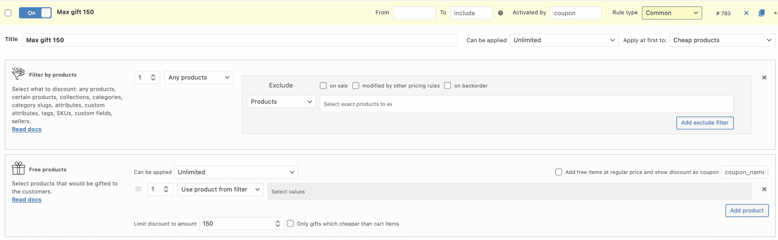 Limit discount to amount option