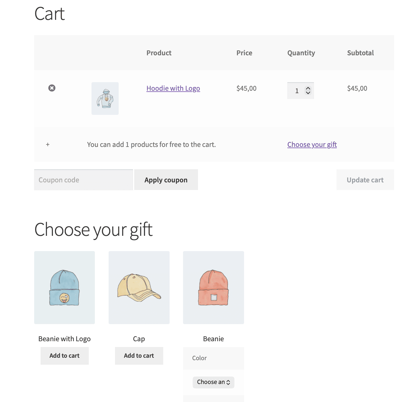 Cart with the limited by the cheapest product in the cart