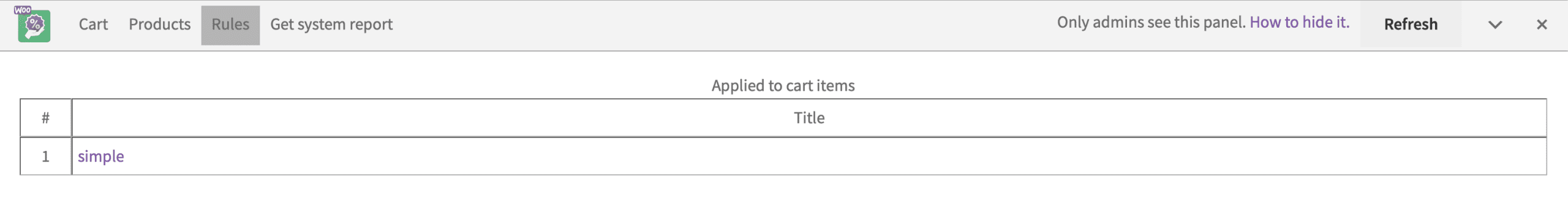 Debug bar rules tab