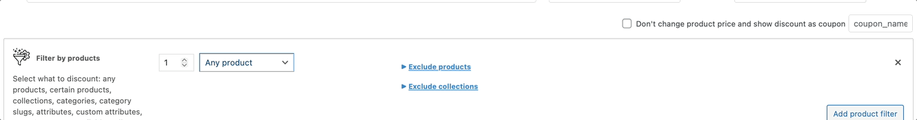 exclude filter options