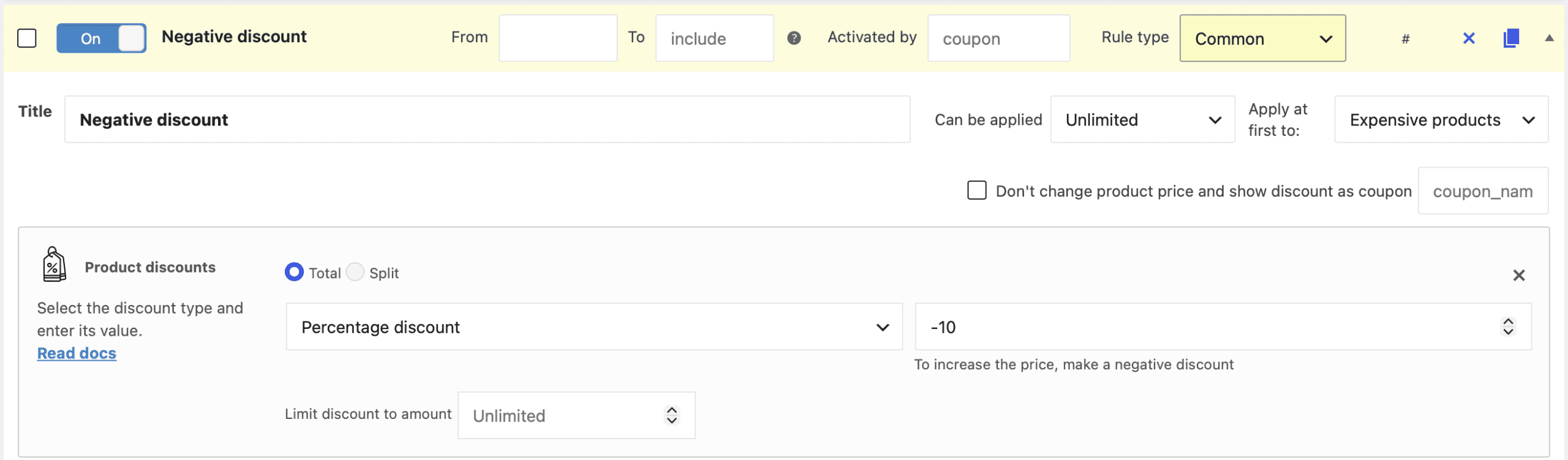 Negative discount rule example