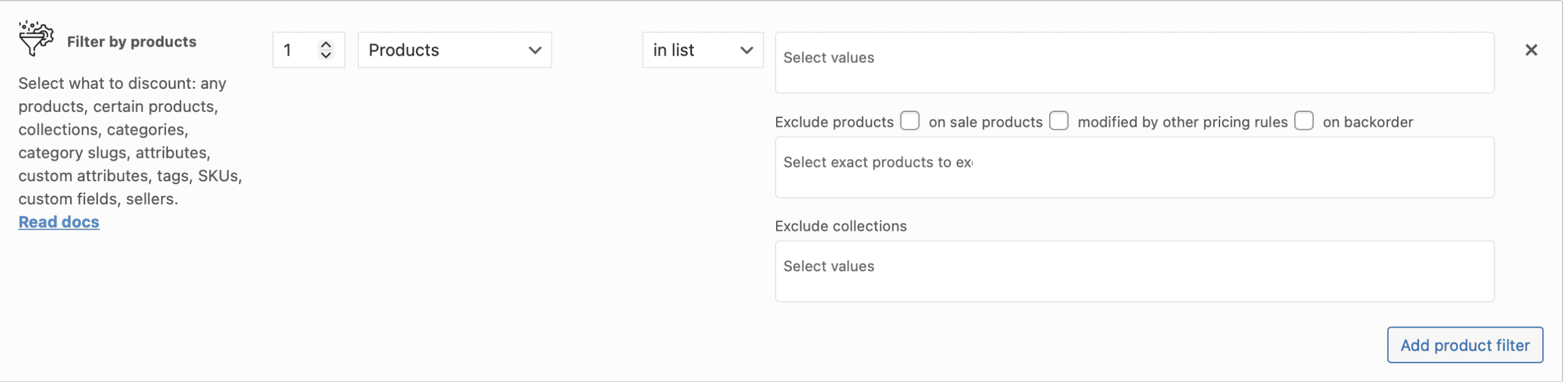 Filter by product section