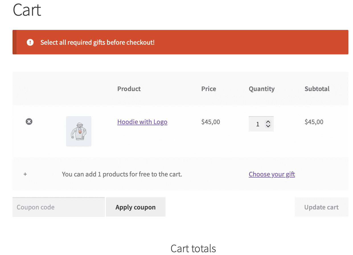 require gift cart message