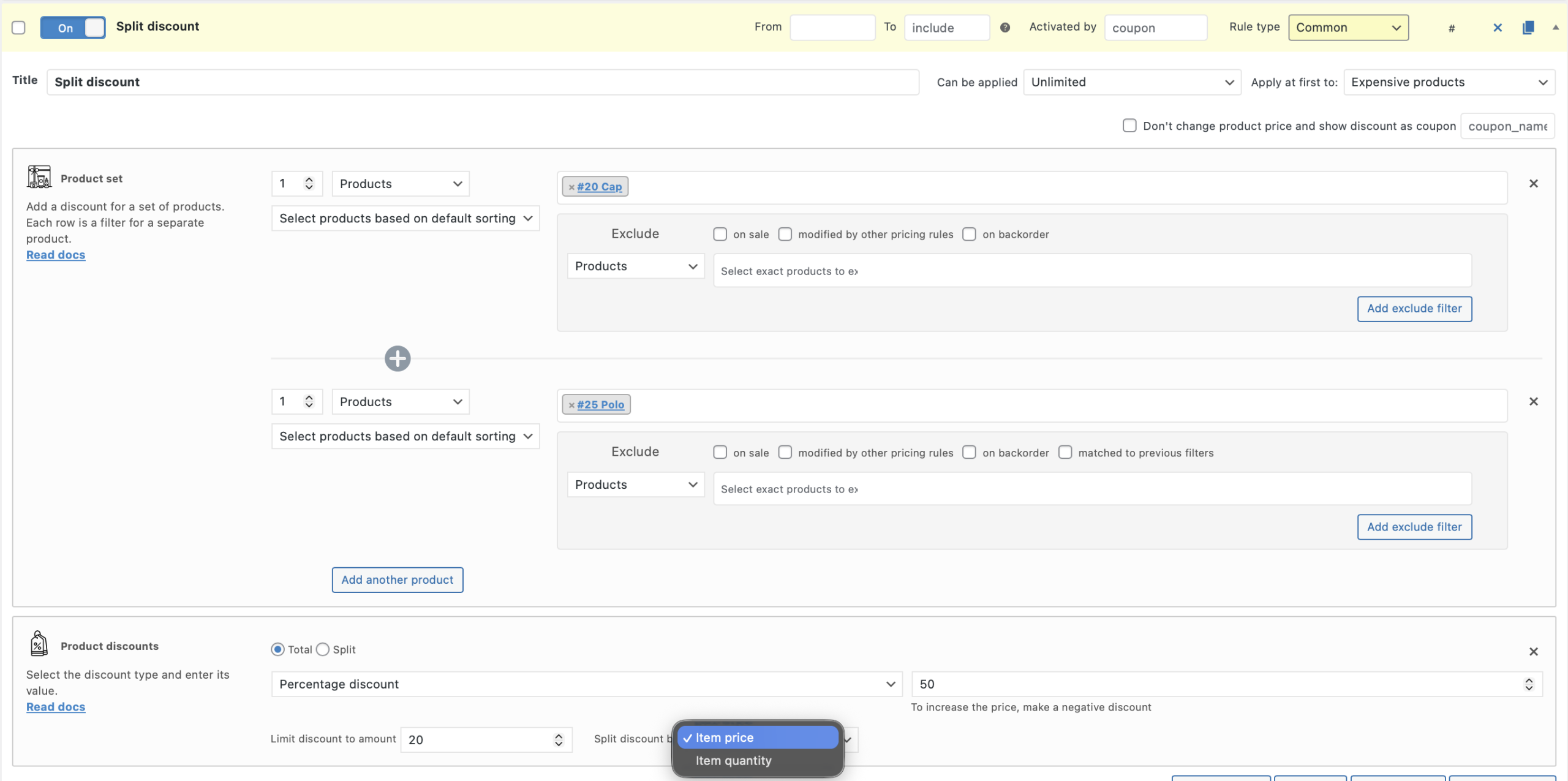 Split discount by item cost/quantity