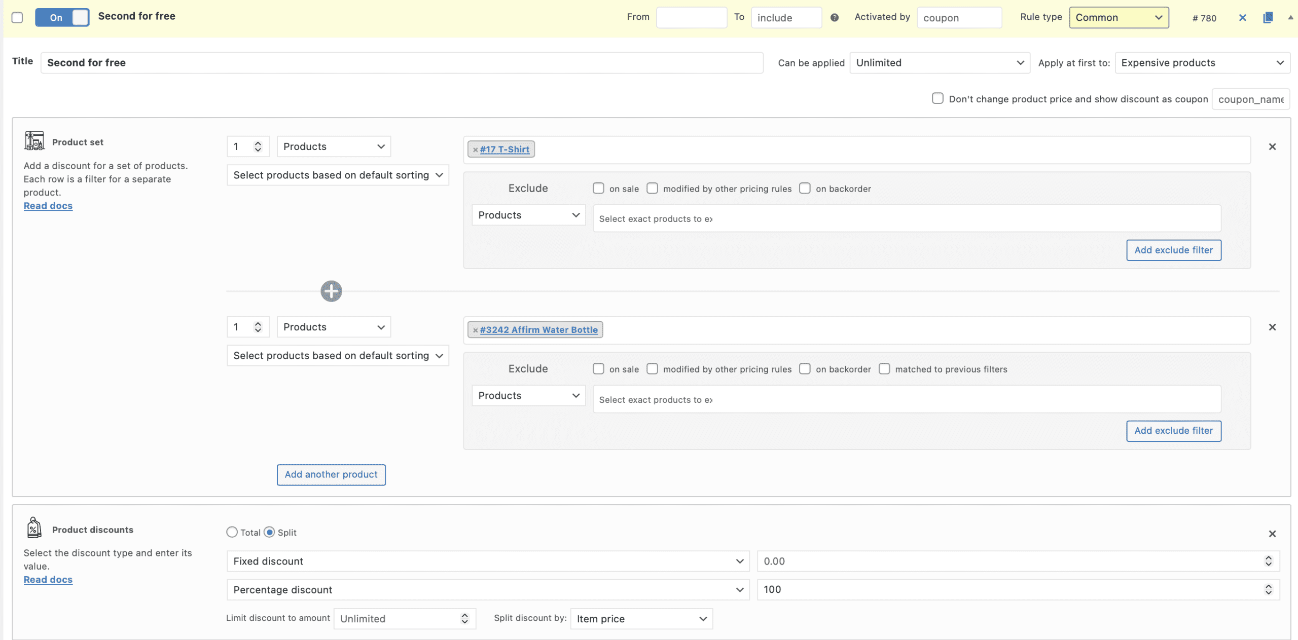 the example rule for the split mode