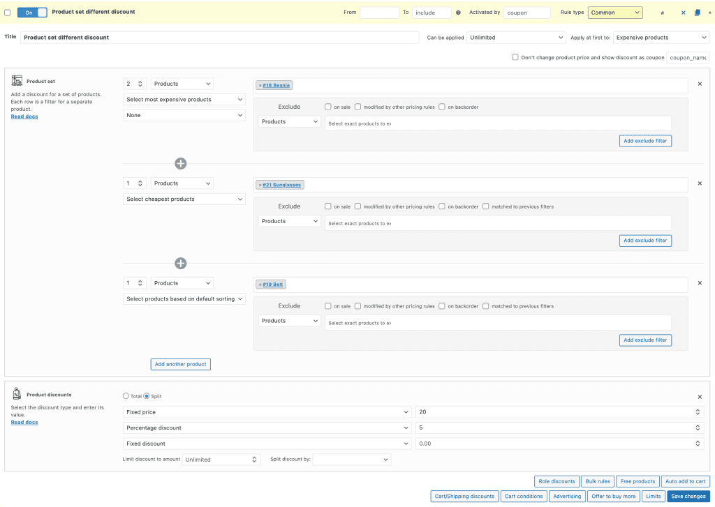 Product set different discount rule
