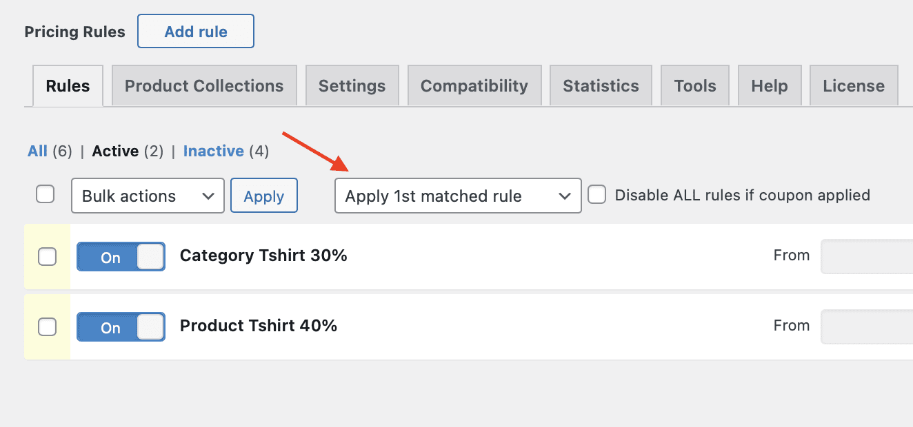 Choose the Apply 1st matched rule mode