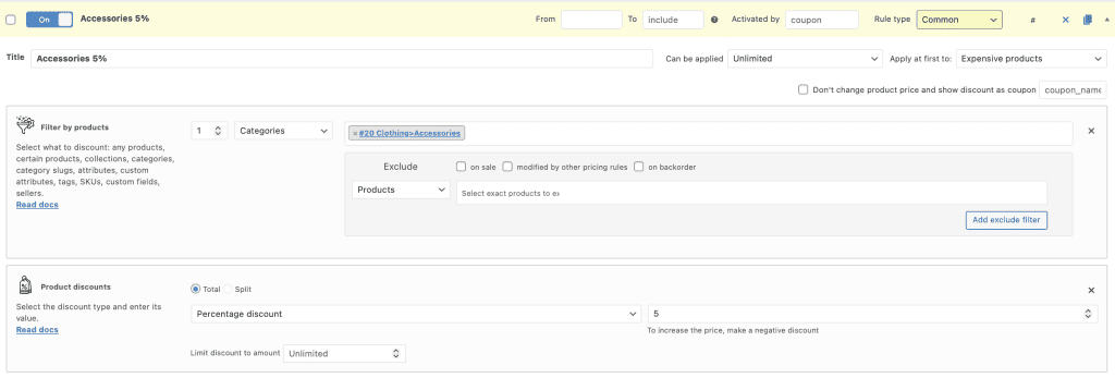 Category discount rule