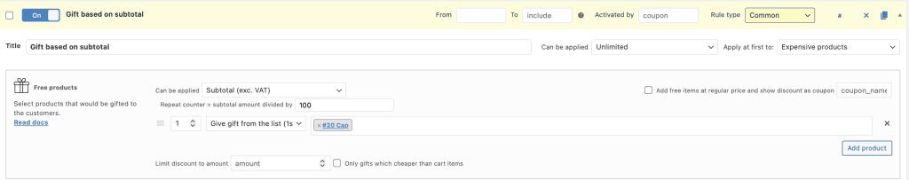 Gift rule based on subtotal repeater