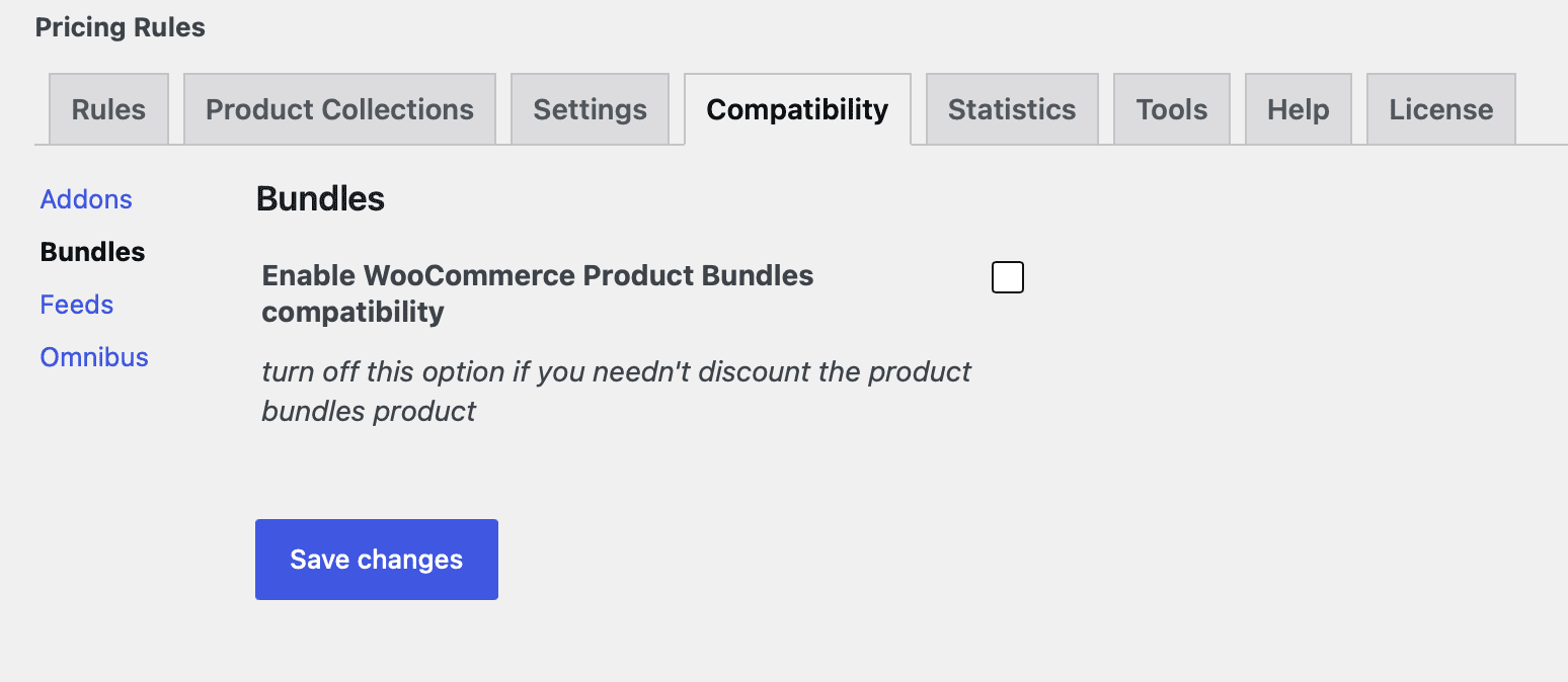 Bundles tab of the Compatibility settings