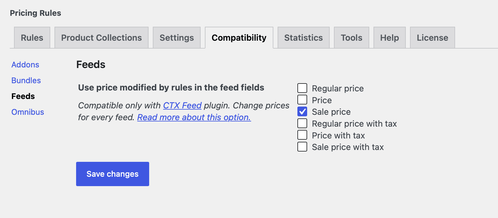 Feeds tab of the Compatibility settings