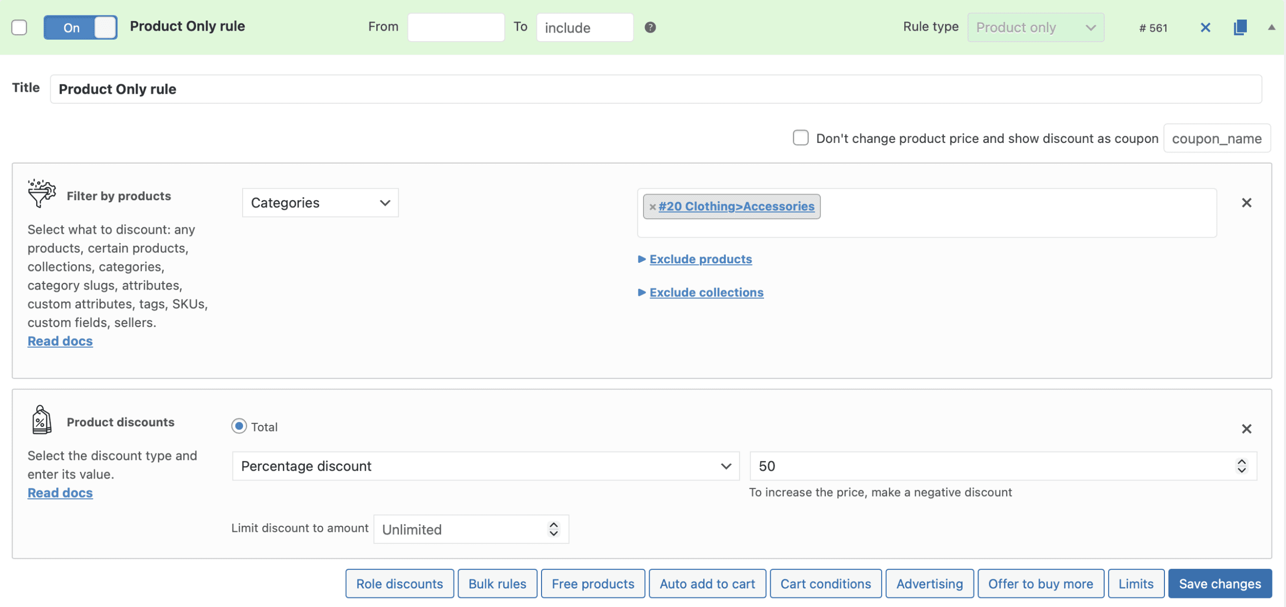 Product Only rule example